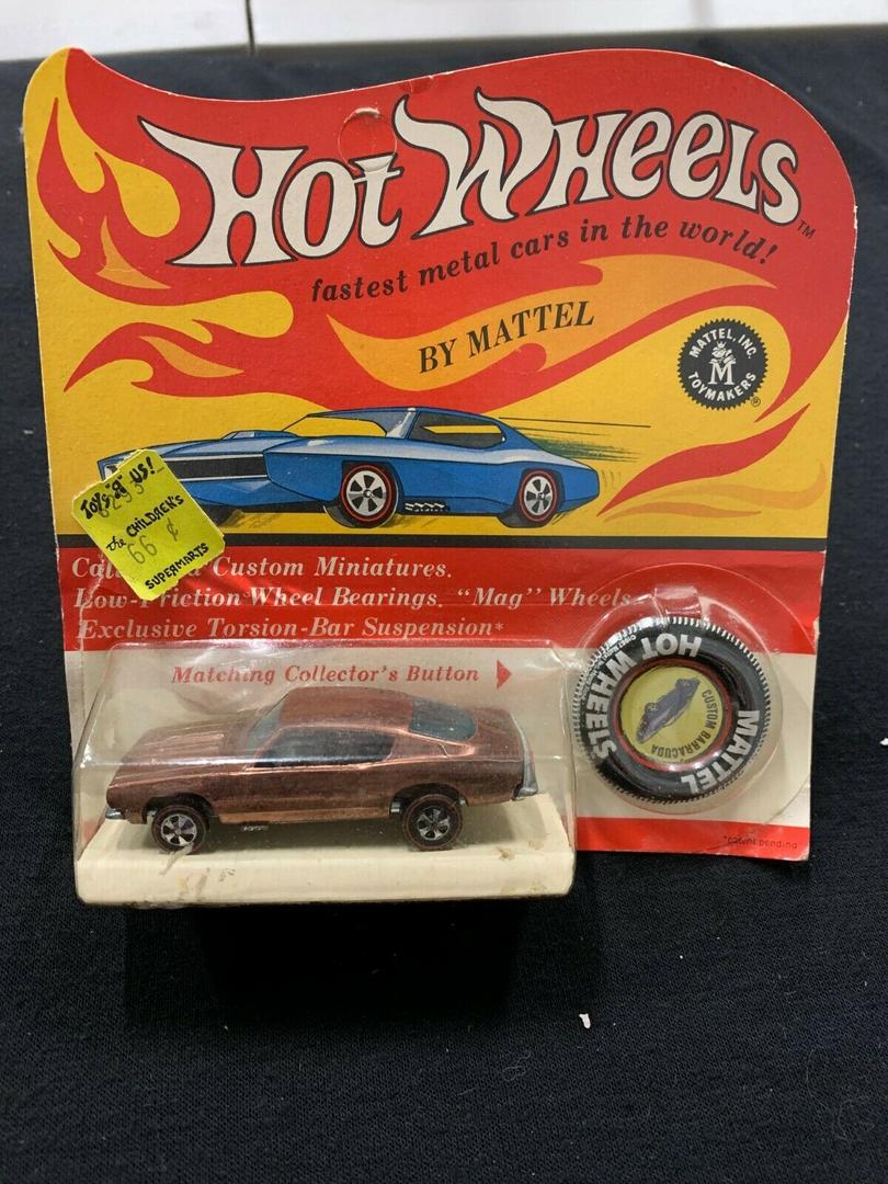 Hot Wheels Redline Custom Barracuda Bronze with Rare Error Package (1968)